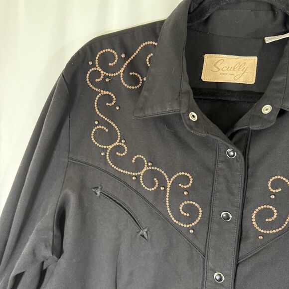 Scully Western Shirt Women's XXL Black Pearl Snap Long Sleeve Embroidered - Picture 8 of 11